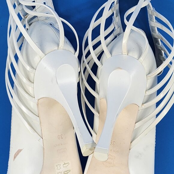 MISSONI Runway White Leather Caged Peep Toe Pumps Heels Ankle Strap NEW FLAWED - Picture 9 of 13